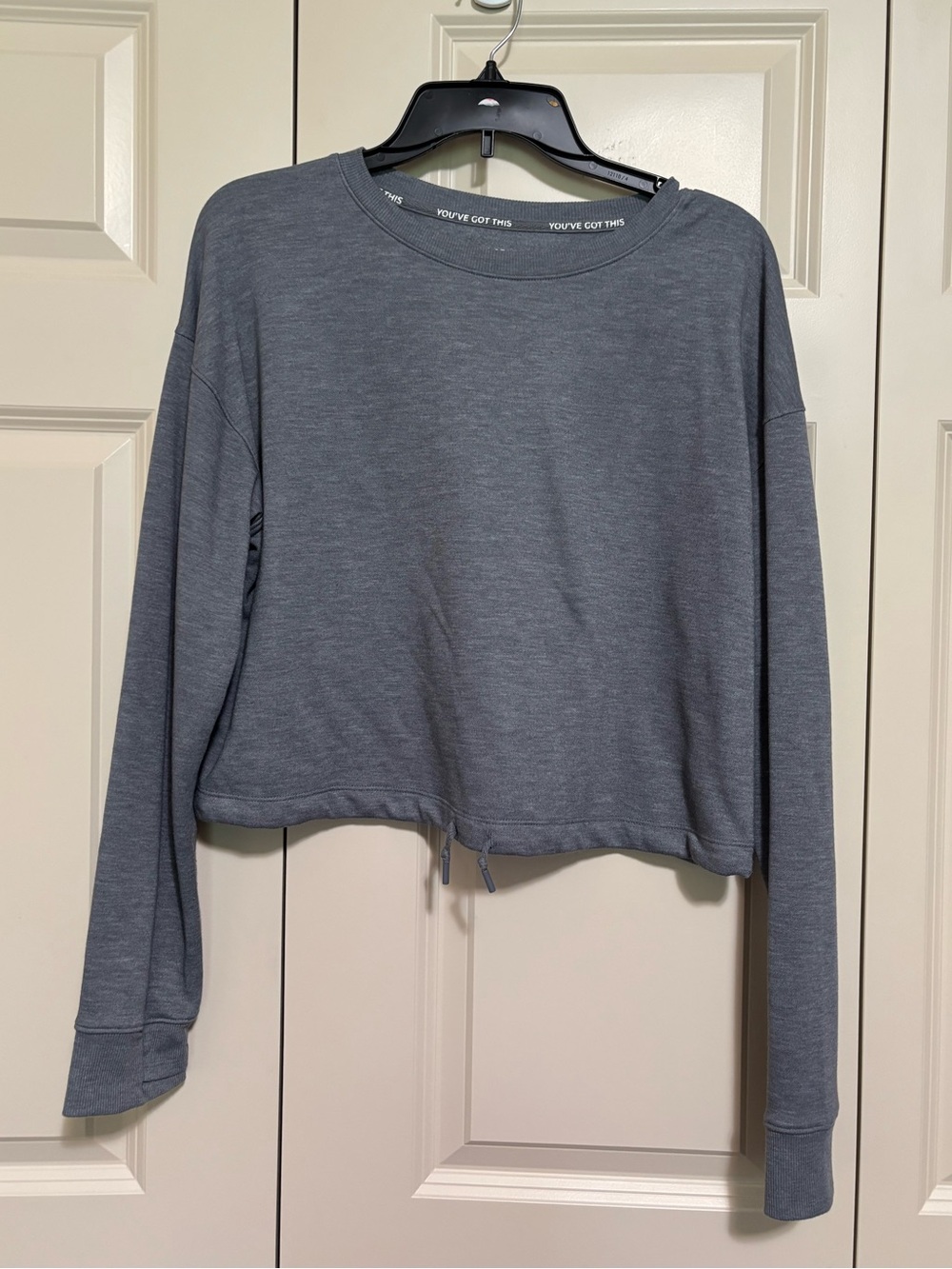 tek gear Gray Cropped Crewneck Sweatshirt with Drawstring Hem